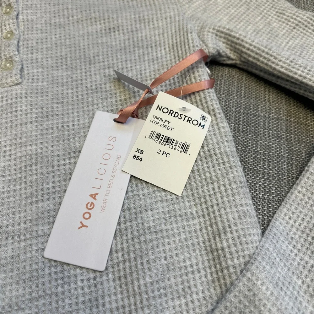 New Yogalicious Waffle Lounge Set XS Gray 2pc Brushed Thermal Top Joggers - Picture 2 of 10